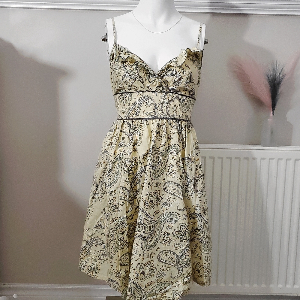 Fire Los Angeles Vintage Y2K Flutter Cream Fit + Flare Dress